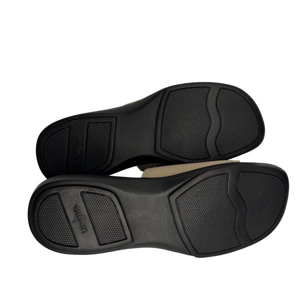 Vintage Y2K Square Toe Life Stride Comfort Stretchy Wide‎ Strap Tan Sandals 8M - Picture 7 of 8